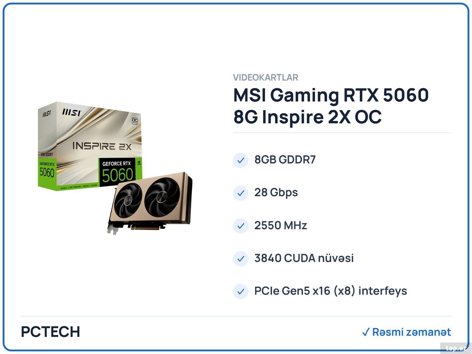 MSI Gaming RTX 5060 8G Inspire 2X OC Graphics Card (912-V537-053)