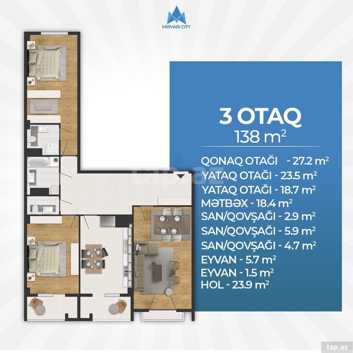 3-otaqlı yeni tikili, Sumqayıt ş., 138 m²
