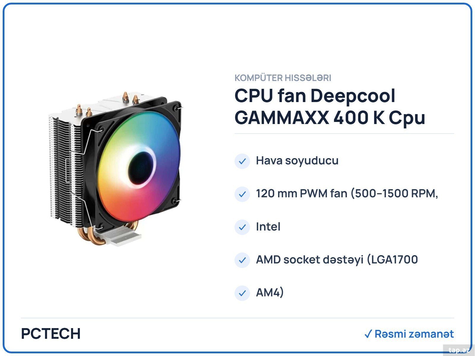 CPU fan Deepcool GAMMAXX 400 K Cpu Cooler (DP-MCH4-GMX400V2-K)