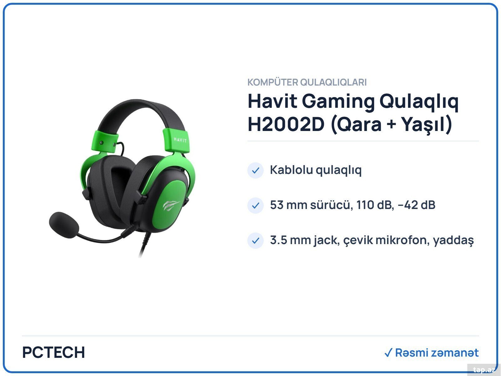 Havit Gaming Qulaqlıq H2002D (Qara + Yaşıl)