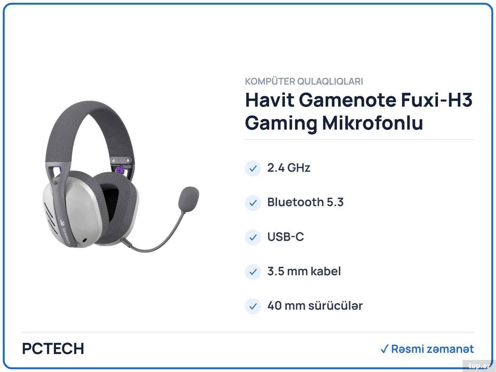 Havit Gamenote Fuxi-H3 Gaming Mikrofonlu Qulaqlıq (Boz)