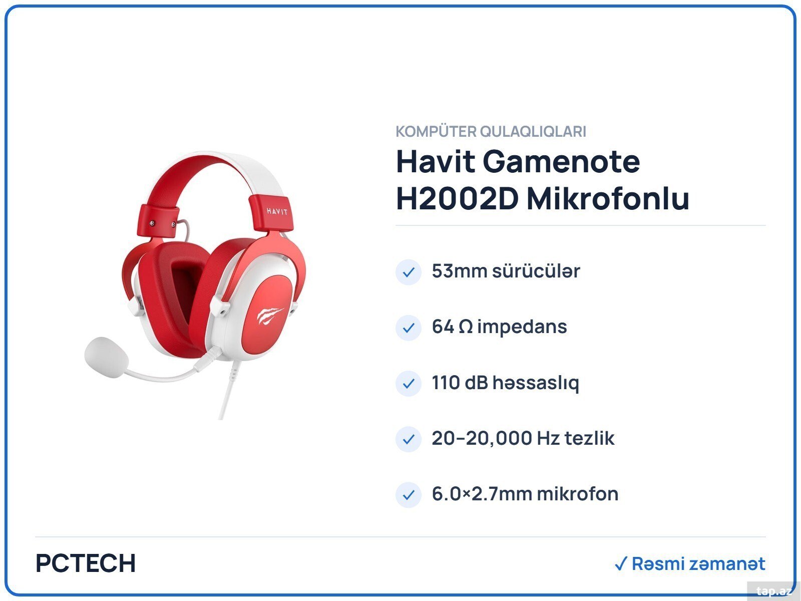 Havit Gamenote H2002D Mikrofonlu Gaming Qulaqlıq (Ağ + Qırmızı)