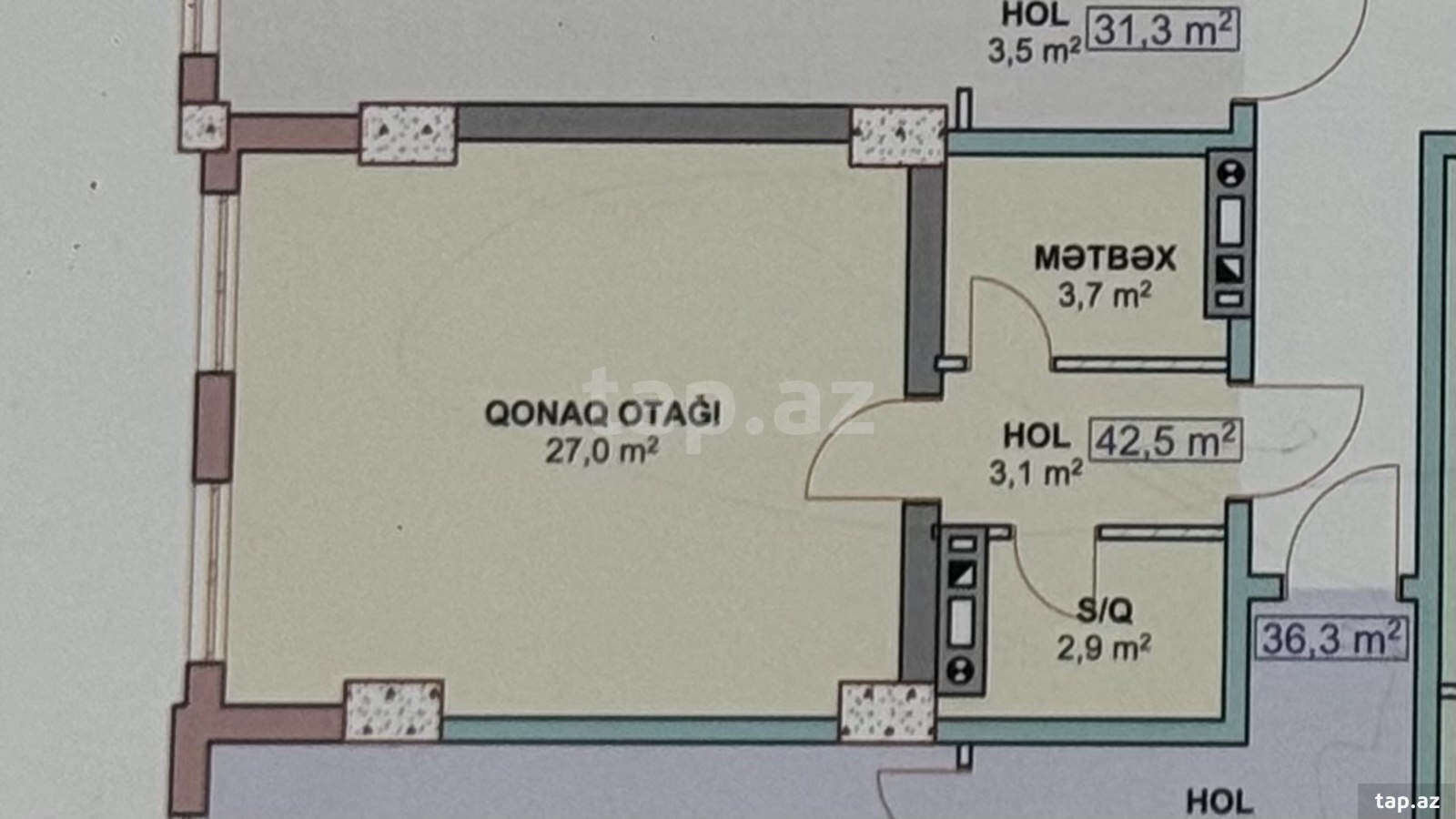 1-otaqlı yeni tikili, Xırdalan ş., 42.8 m²