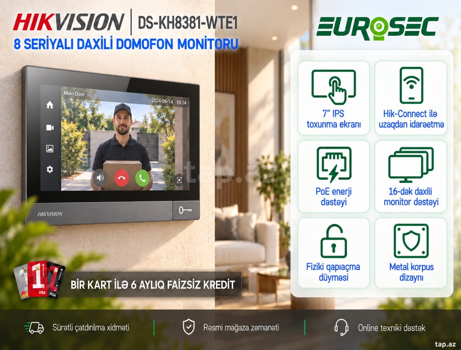 Ağıllı IP sensor ekranlı domofon "DS-KH8381-WTE1"