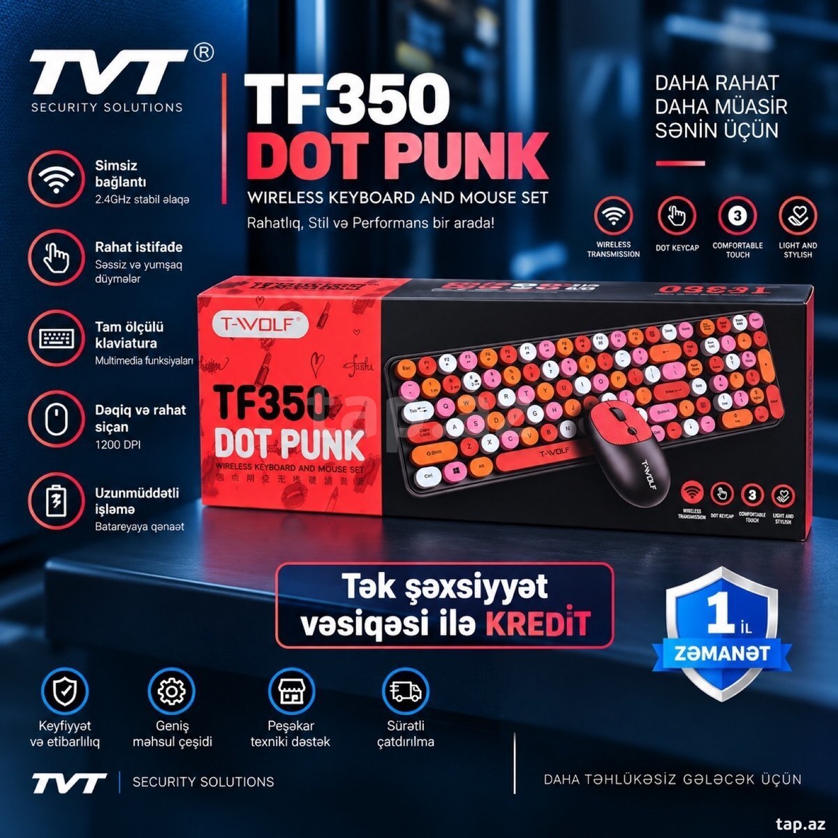 T-WOLF TF350 DOT PUNK - simsiz klaviatura + mouse