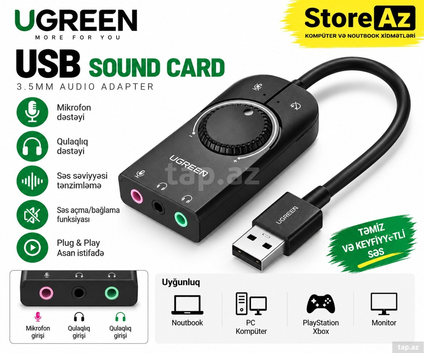 USB Stereo Səs Kartı "UGREEN 40964"