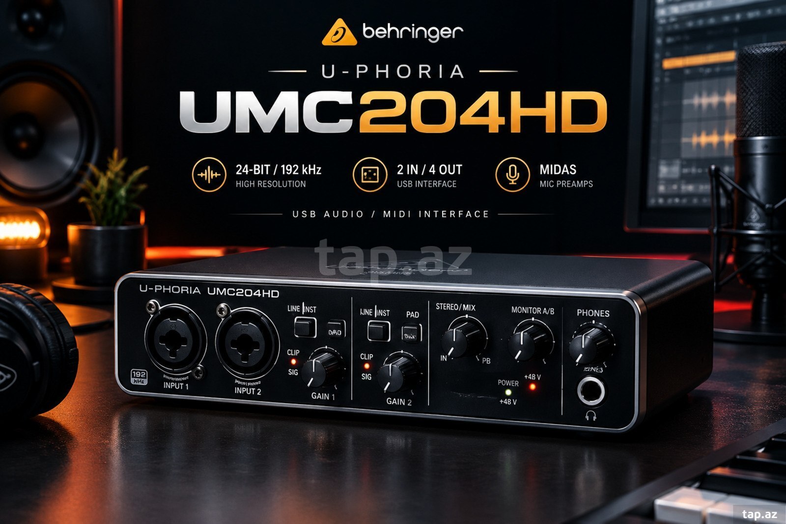 Behringer U-Phoria UMC204HD 24-Bit/192kHz MIDAS USB Audio Interface