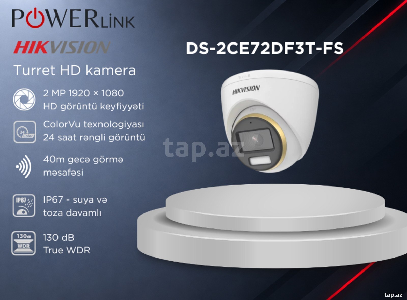 Təhlükəsizlik kamera Hikvision DS-2CE72DF3T-FS 2MP ColorVu Turret HD