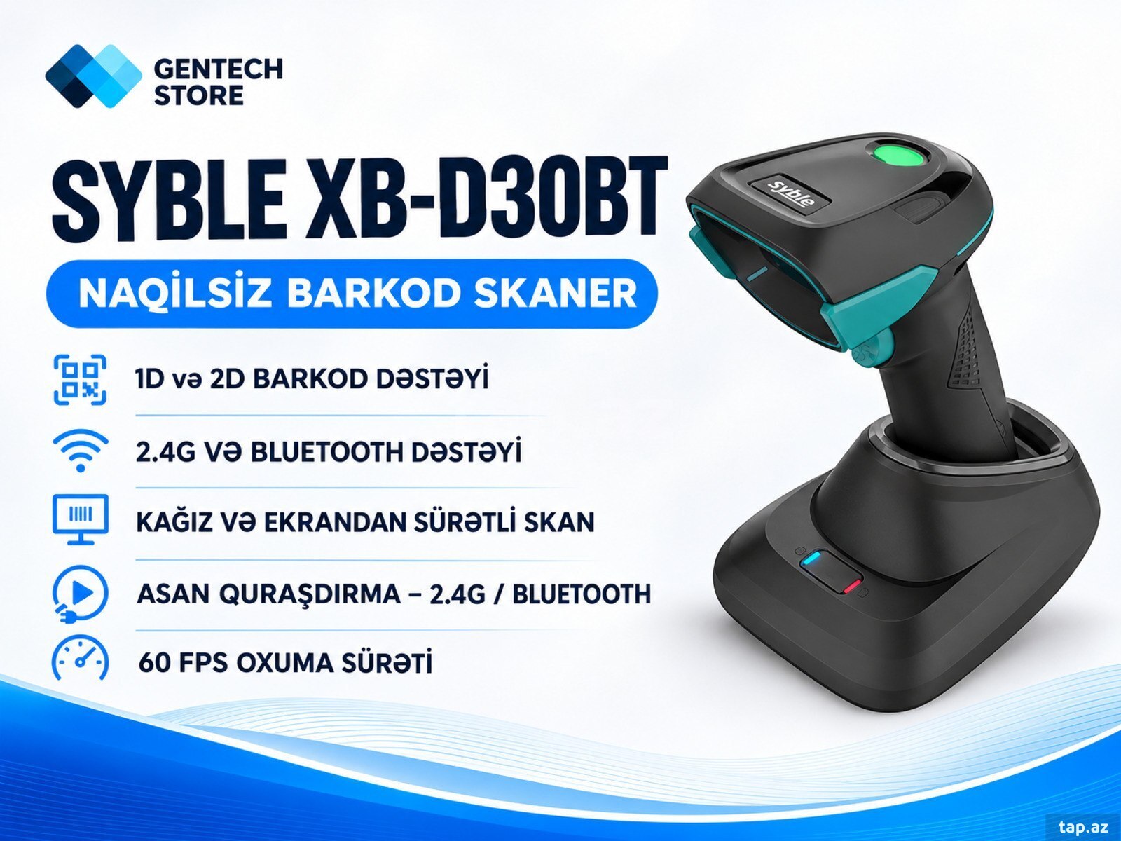 Naqilsiz 2D barkod skaner Syble XB-D30BT