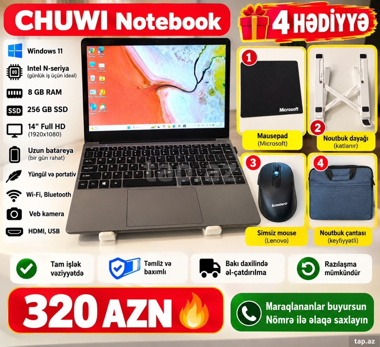 Noutbuk CHUWI 8GB RAM / 256GB SSD