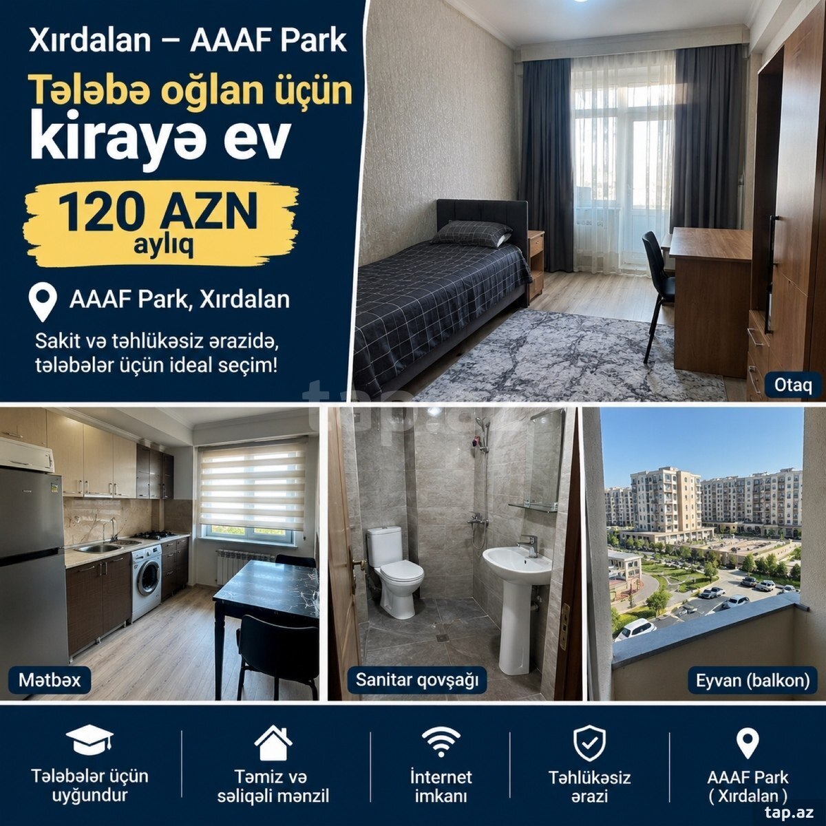 2-otaqlı yeni tikili kirayə verilir, Xırdalan ş., 35 m²