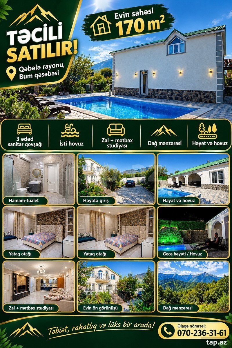 5 otaqlı villa satılır, Bum, Qəbələ