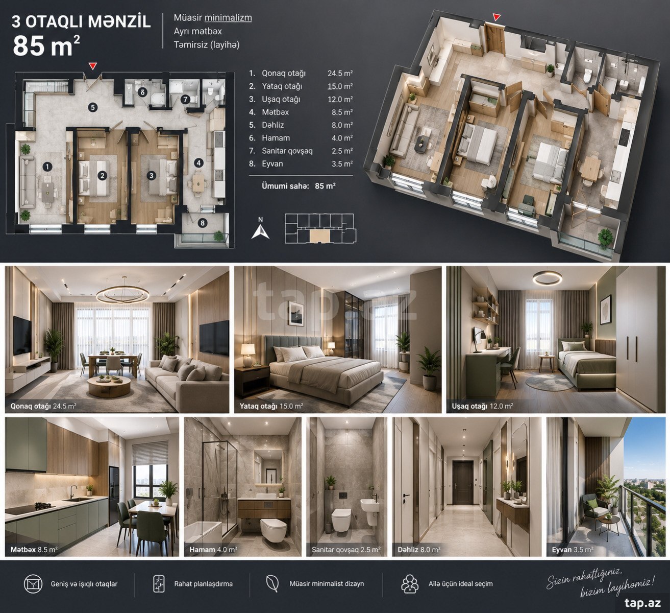 3-room apartment for sale, Masazir, Absheron