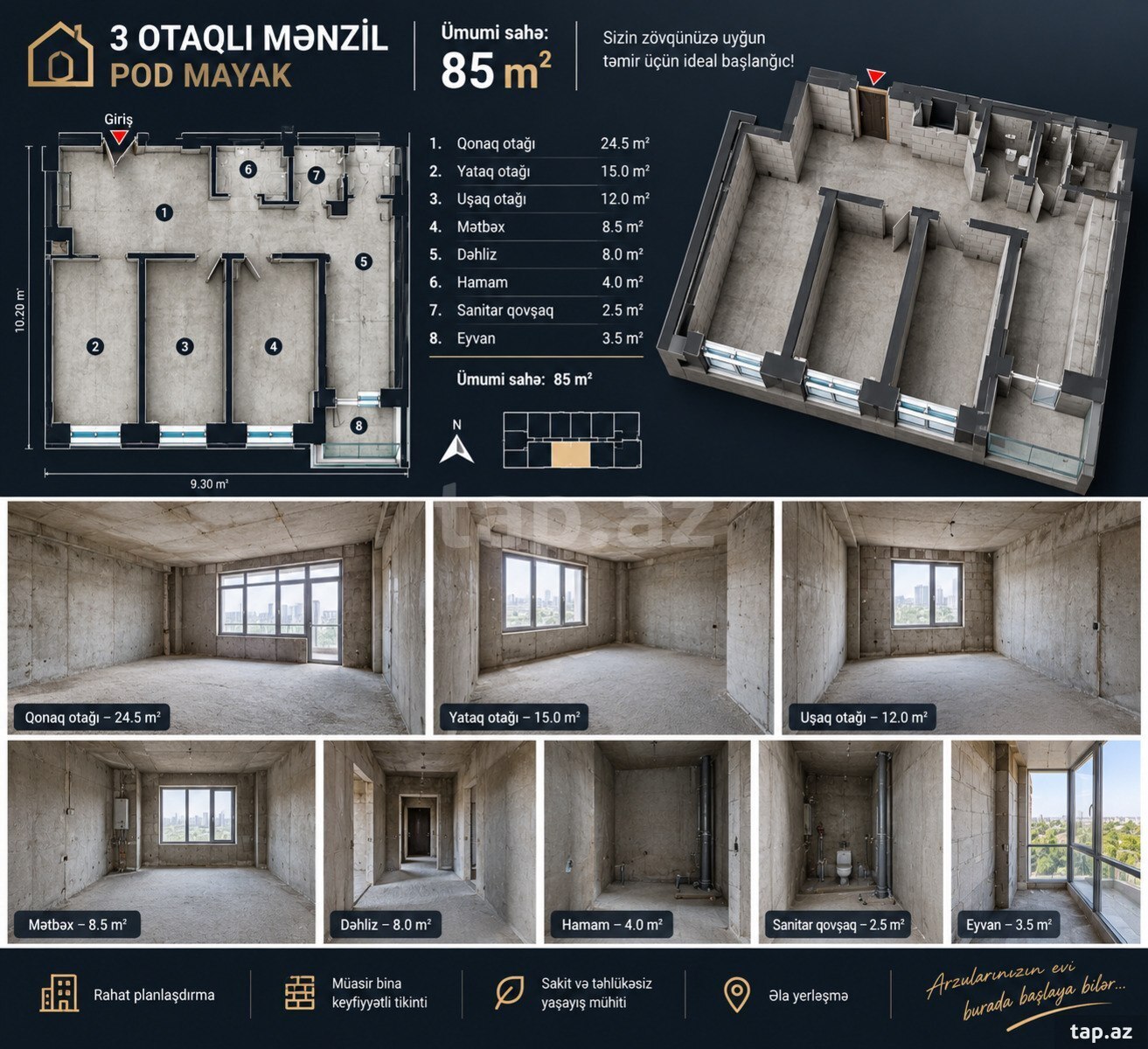 3-room apartment for sale, Masazir, Absheron