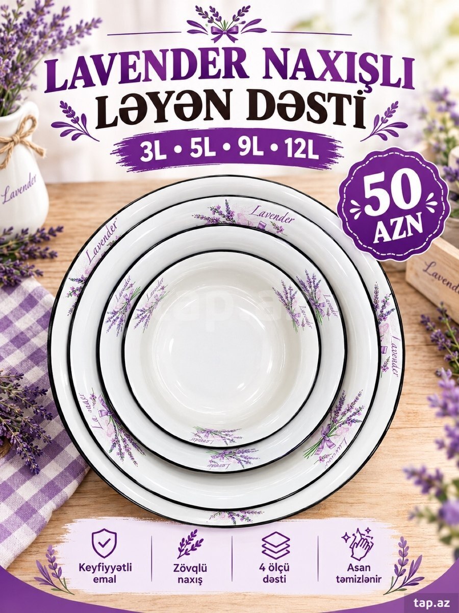 Lavanda naxışlı ləyən dəsti
