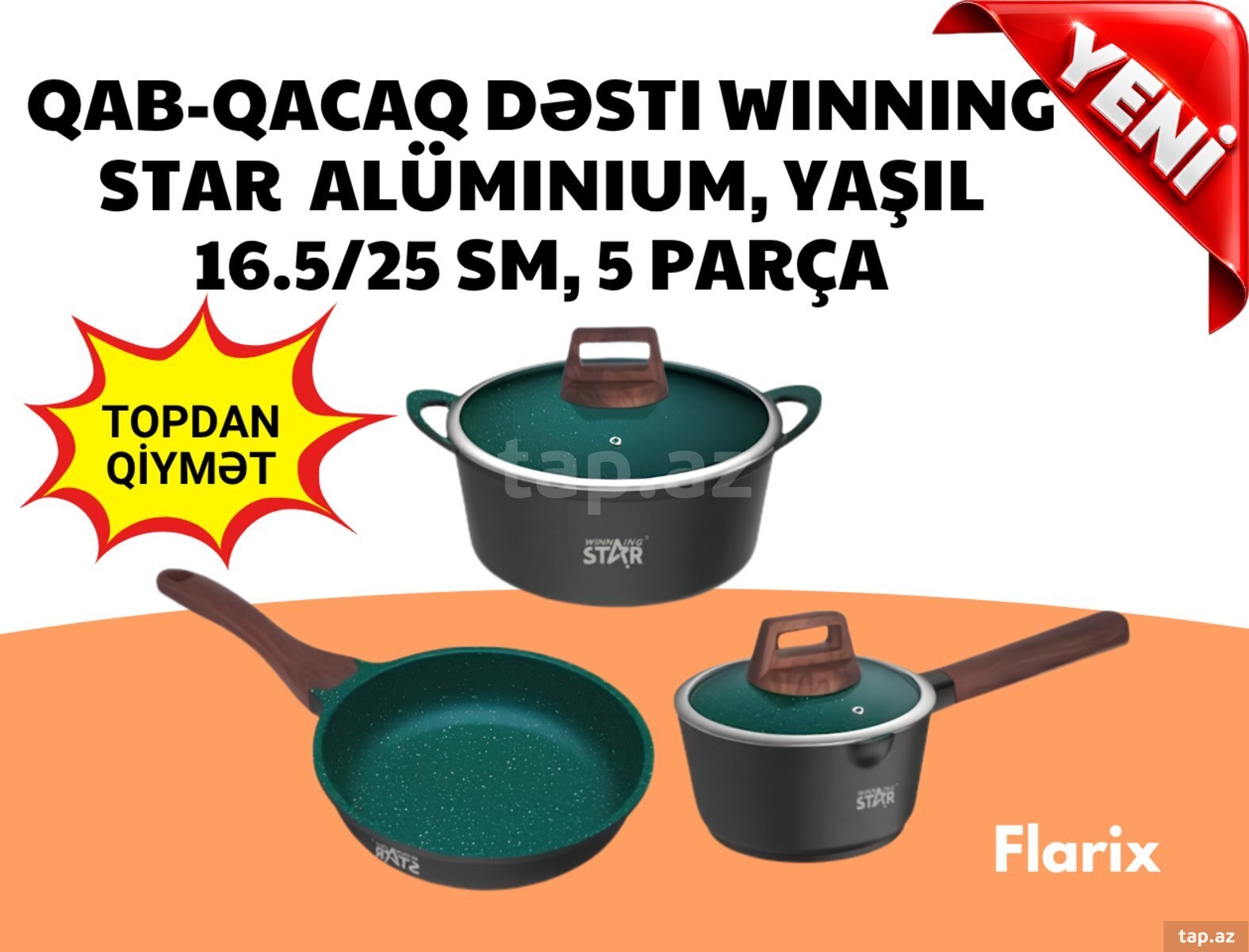 Qazan dəsti Winning Star ST-5214, alüminium, yaşıl, 16.5/25 sm, 5 parça