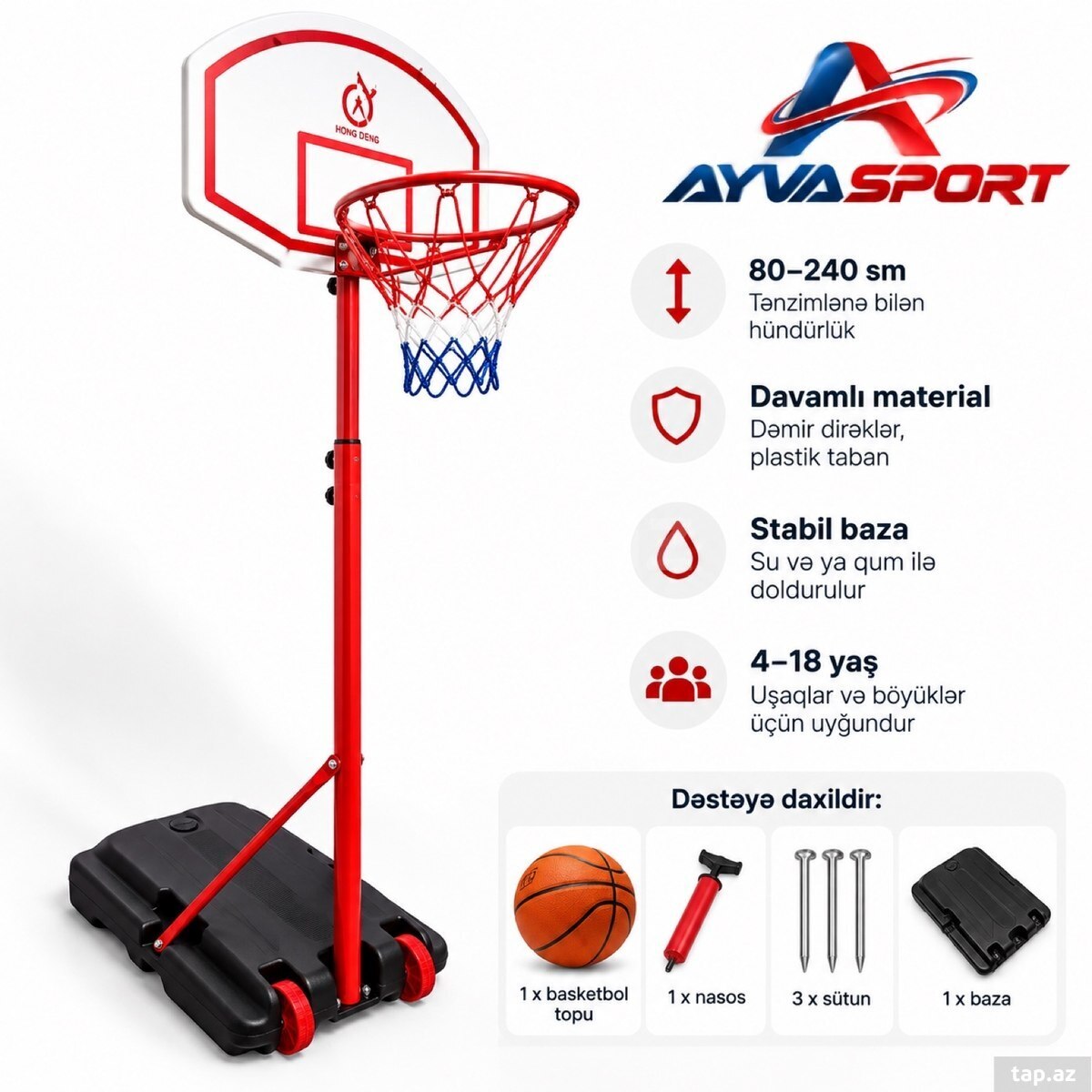 Portativ Basketbol Səbəti (dəst ilə)