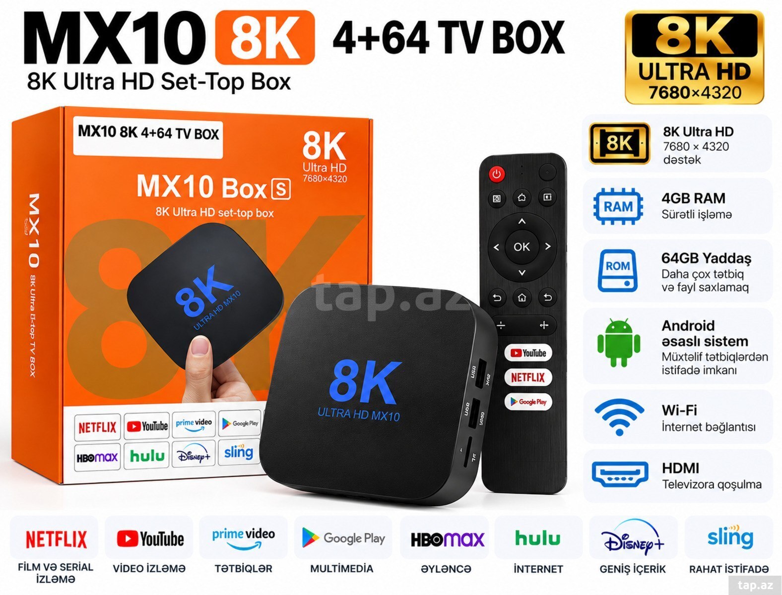 MX10 8K Smart TV Box 4GB RAM 64GB