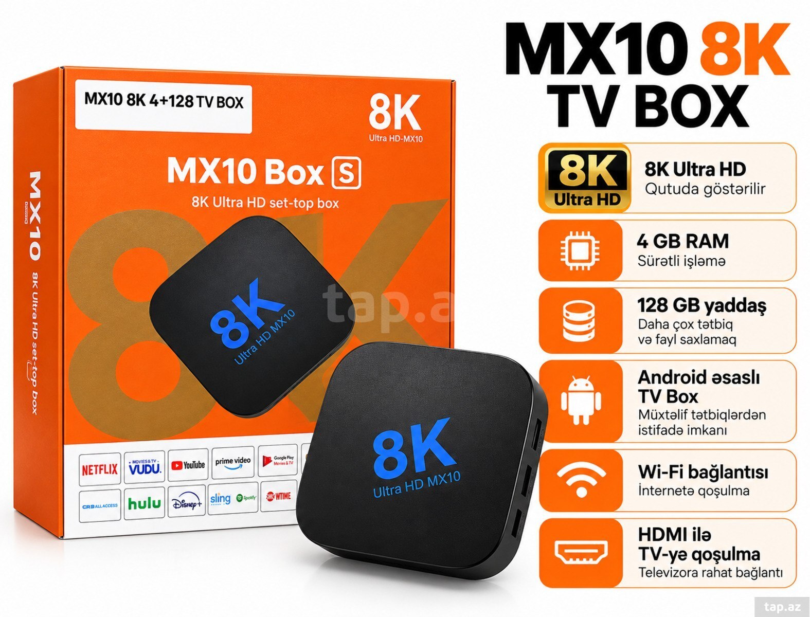 MX10 8K Smart TV Box 4GB RAM 128GB Yaddaş