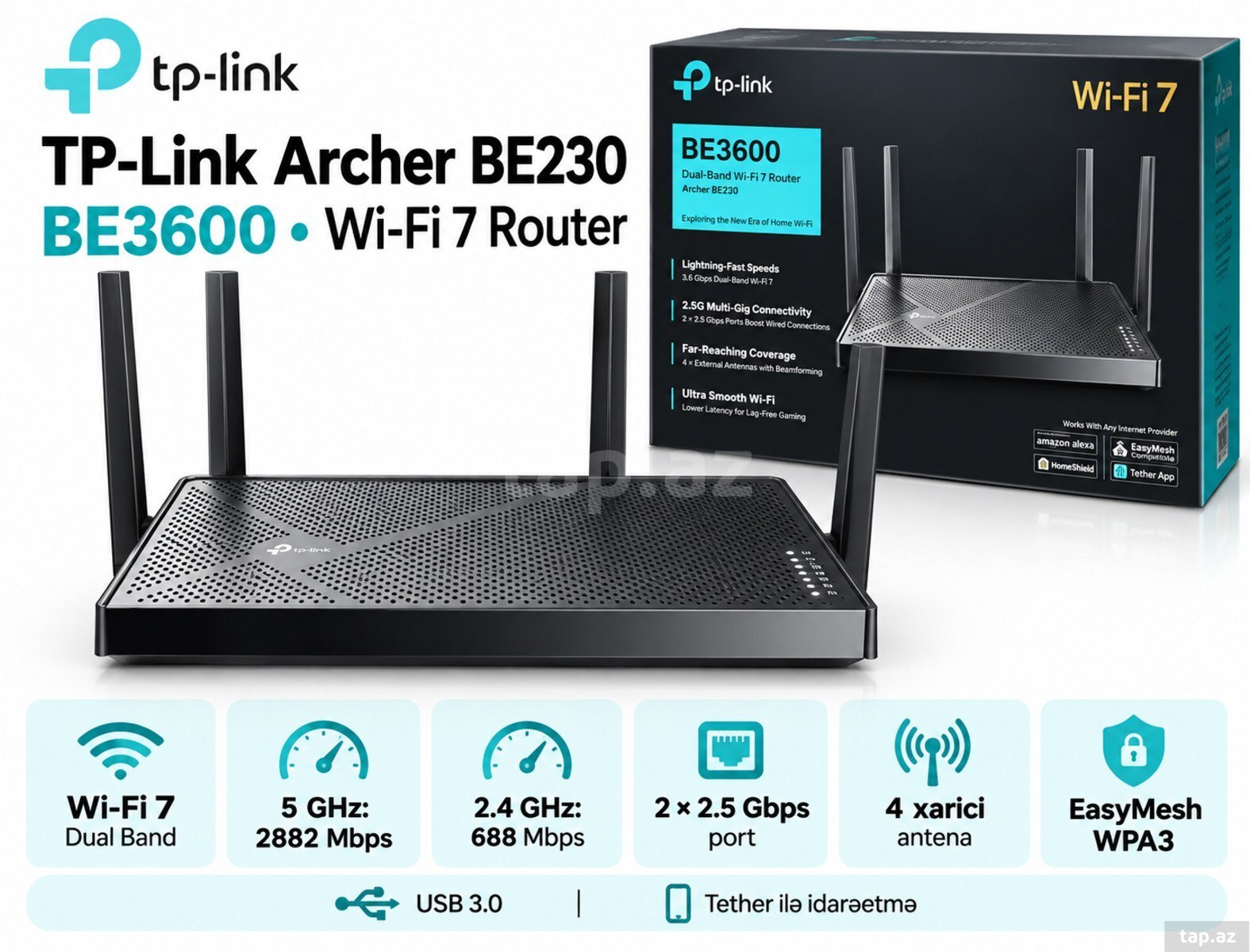 TP-Link Archer BE230 Wi-Fi 7 Router BE3600 2.5G