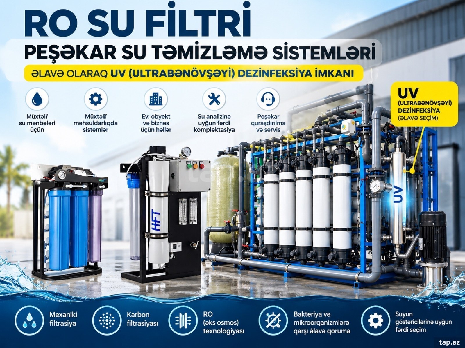 Peşəkar su təmizləmə sistemləri +UV (RO)