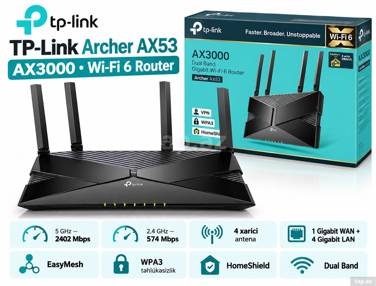TP-Link Archer AX53 Wi-Fi 6 Router AX3000 Gigabit