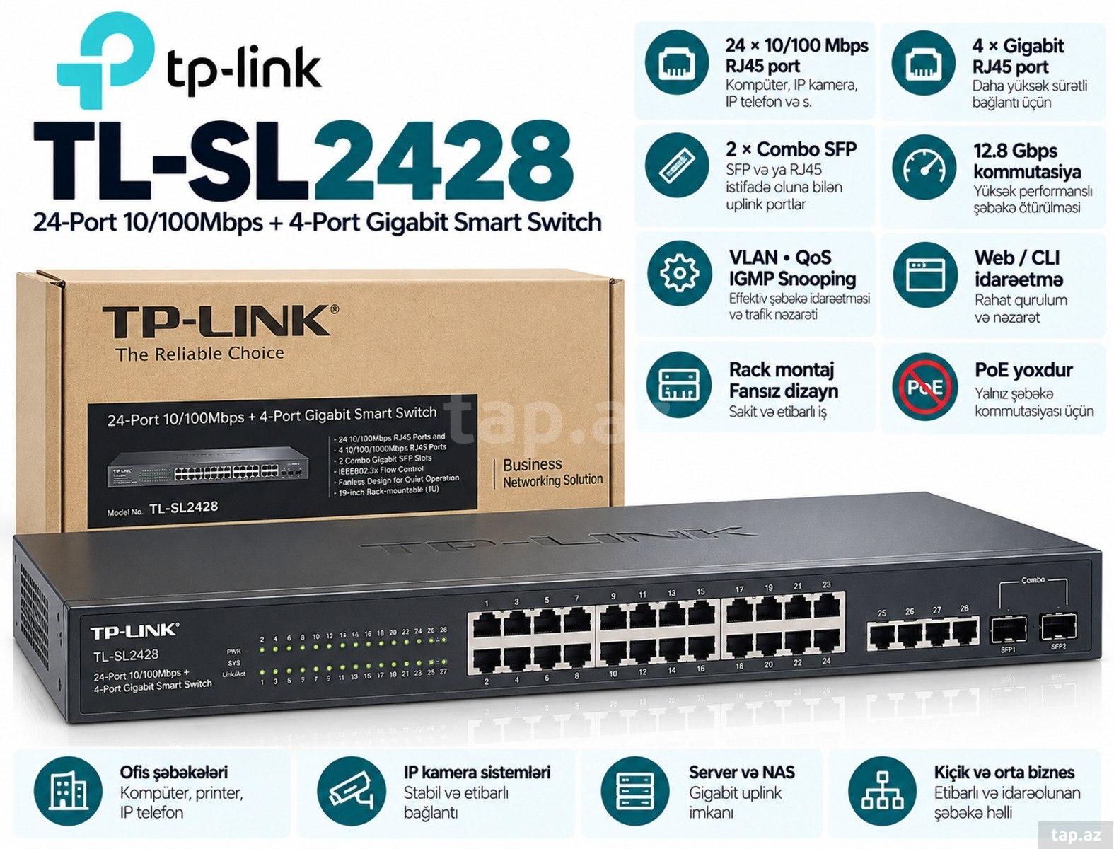 TP-Link TL-SL2428 24 Portlu Smart Şəbəkə Kommutatoru