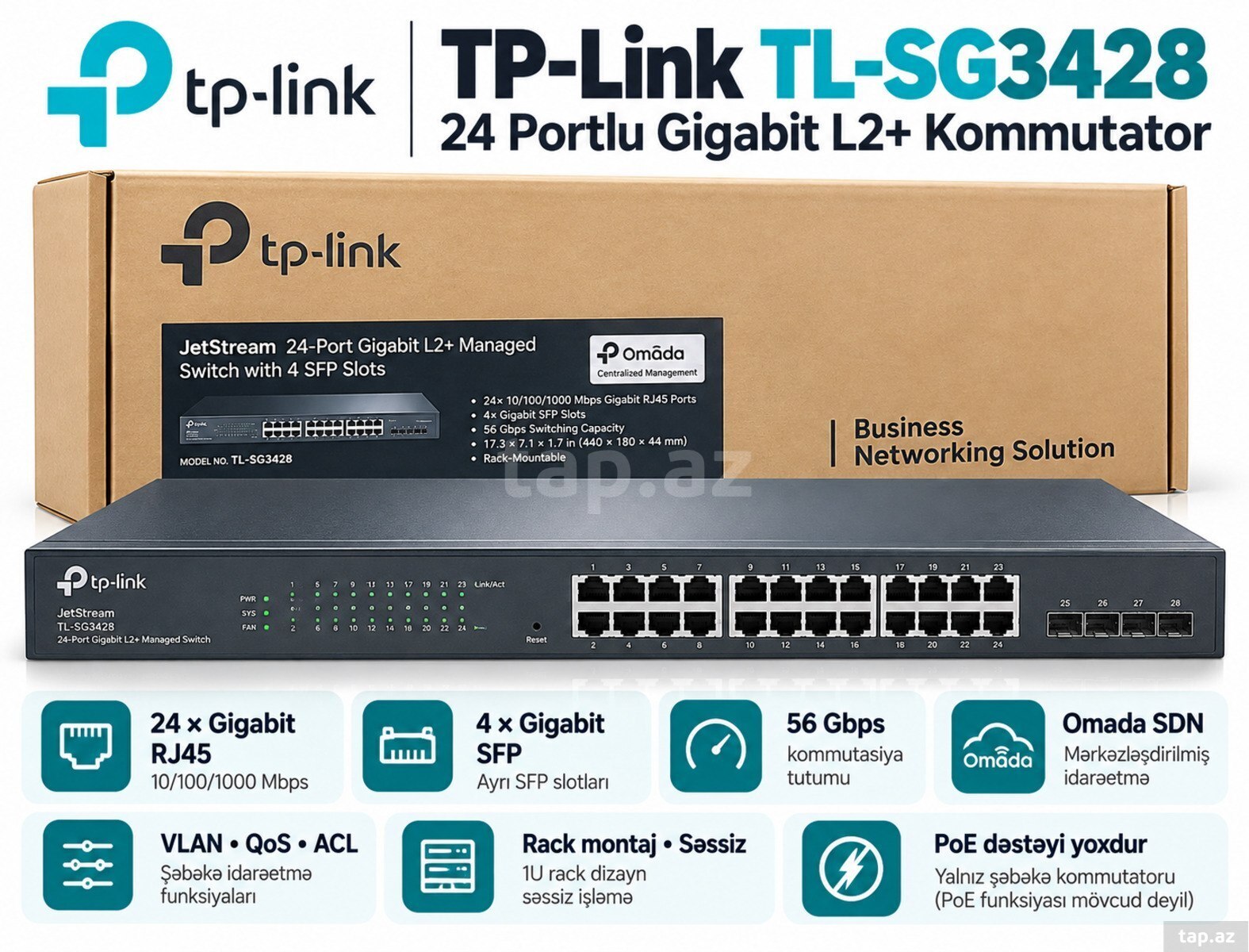 TP-Link TL-SG3428 24 Portlu Gigabit Smart Switch 4 SFP