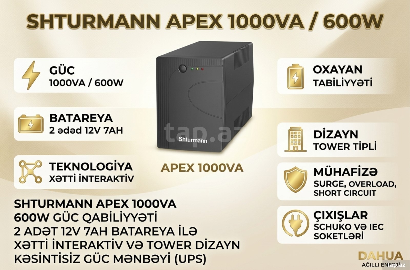 Shturmann Apex 1000VA / 600W Kəsintisiz Güc Mənbəyi UPS