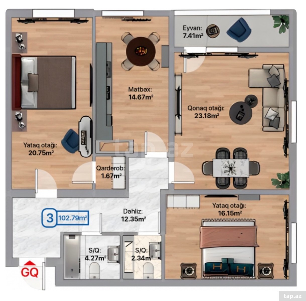 3-room apartment for sale, Khirdalan