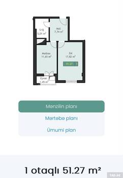 2-otaqlı yeni tikili, Binəqədi r., 51.3 m²
