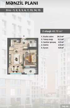 2-otaqlı yeni tikili, Sumqayıt ş., 48.7 m²