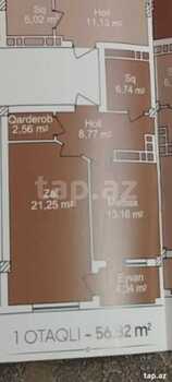 1-otaqlı yeni tikili, Cerkassi küç., 57 m²