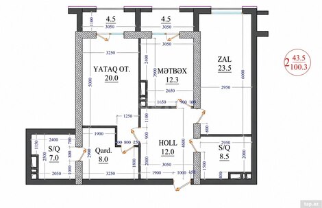 2-otaqlı yeni tikili, Nəriman Nərimanov m., 100.3 m²