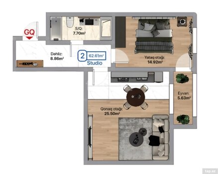 2-otaqlı yeni tikili, Xırdalan ş., 62.6 m²