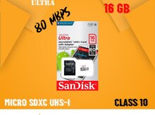 Sandisk Ultra 16GB Class 10 80Mbps Micro SD Kart və adapter