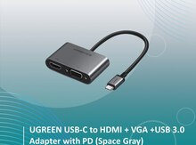 UGREEN USB-C to HDMI + VGA +USB 3.0 Adapter with PD (Space Gray) CM162 (50505)