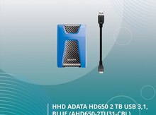 HHD ADATA HD650 2 TB USB 3,1, Blue (AHD650-2TU31-CBL)