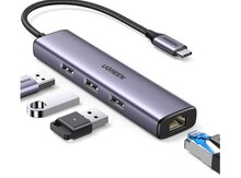 Ethernet kabeli "Ugreen USB-C to 3×USB3.0 Hub+RJ45"
