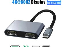 2 Port USB C Hub to Dual HDMI Splitter 4K 60HZ Dual Screen Expansion Type-C Docking Station