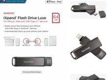 Flaş kart "SANDISK 64gb IXPAND LUXE IPHONE TYPE-CUSB Type-C Flash"