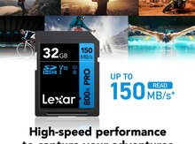 Yaddaş kartı "Lexar 32GB High-Performance 800x PRO UHS-I SDXC Memory Card (BLUE Series)"