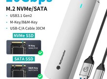 Yottamaster M.2 NVME SATA SSD Enclosure Adapter, USB 3.2 10 Gbps to NVME PCI-E SATA M-Key/(B+M) Key
