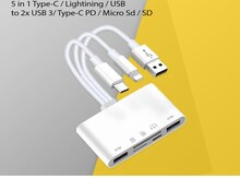 Konverter 5 in 1 Type-C / Lightining / USB to 2x USB 3/ Type-C PD / Micro Sd / SD