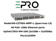 Cisco 3750X 48 PoE+ x 1GBe|SFP 2x1GBe + 2x10GBe|ipservices L3 1100W switch