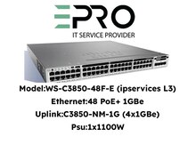 Cisco 3850 48 PoE+ x 1GBe|SFP 4x1GBe|ipservices L3 1100W switch