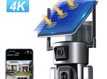 4G Tam simsiz Solar PTZ360° 2 kamera 8MP/4K+64gb