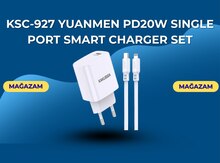 KSC-927 YUANMEN PD20W single port smart charger set (EU)(Type-C to Type-C)