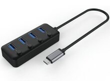 Dok-stansiya "USB HUB 2Е USB-A to 4xUSB3.0, Hub with switch, 0.25 m 2E-W1405"