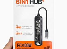 Recci RH21 6in1 hub çoxfunksiyalı Type-C hub adapteri